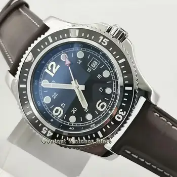 

44mm Sterile Top Mens Watches Black Dial 316L Stainless Steel Case Ceramic Bezel Luminous Automatic Date Male Wristwatch Gift