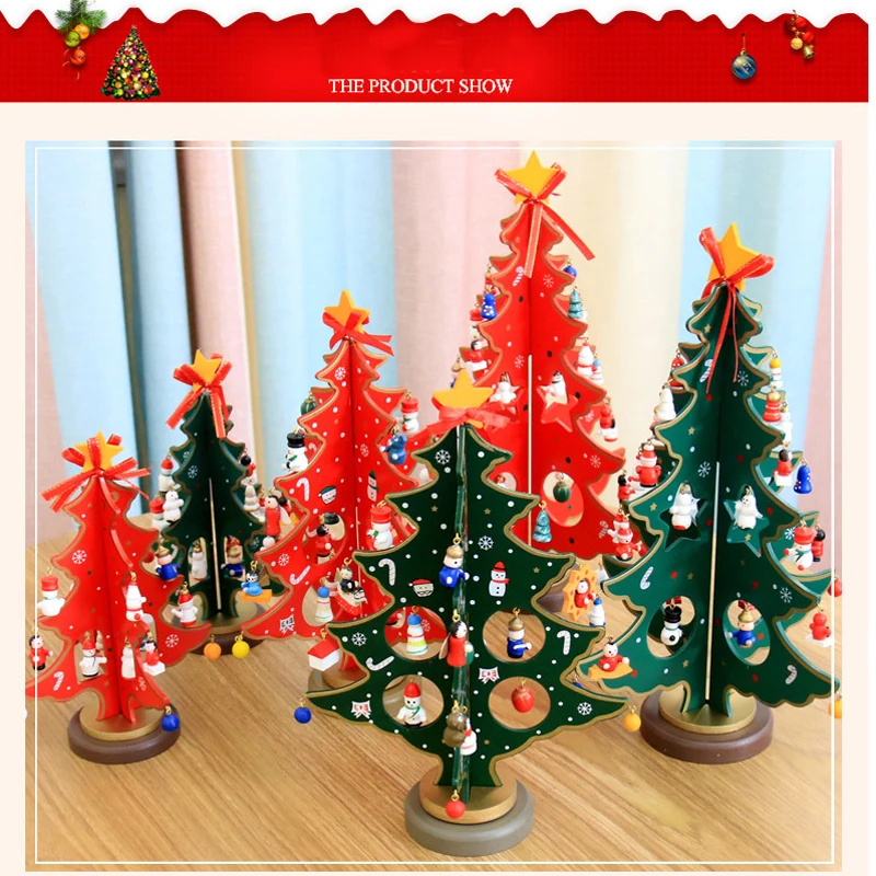 Mini Christmas Tree Holiday Decor Colorful Double Wood  Xmas Tree New Year Party Wedding DIY Desktop Home Ornaments 25cm-35cm (11)