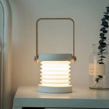 

Cordless Wooden Portable Led Home Decor Night Foldable Bedside Lantern Light USB Charging Stepless Dimming Reading Camping Room