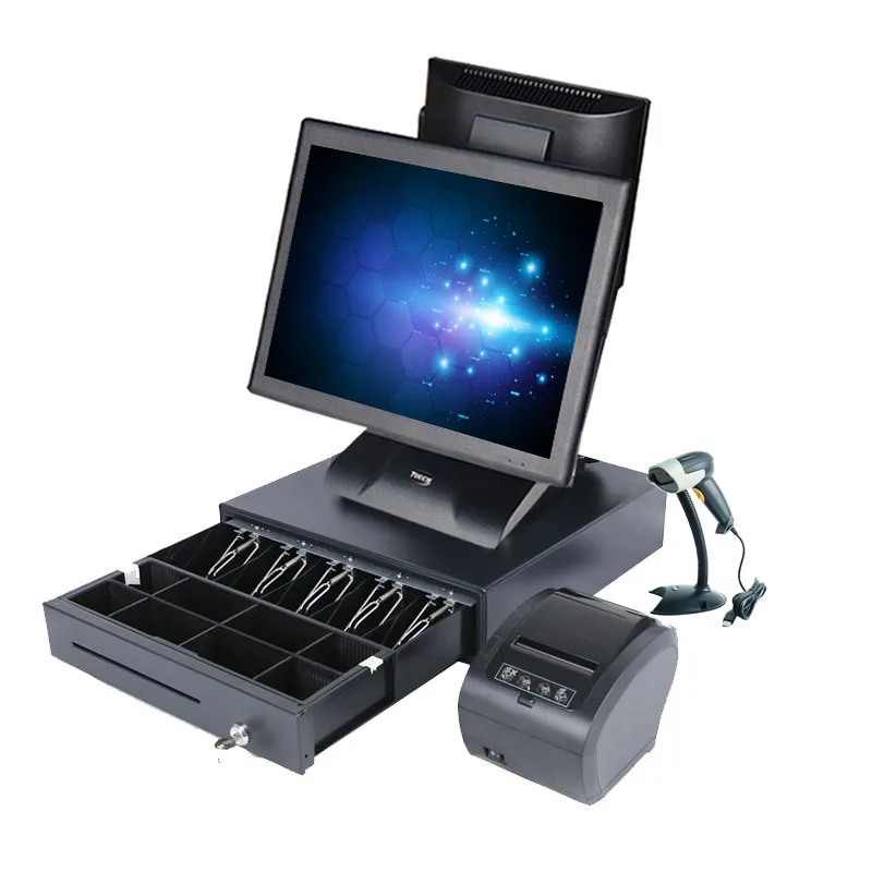 Дешевые pos все в одном двойной экран pos терминал Коммерческая POS система для розничной торговли pos терминал