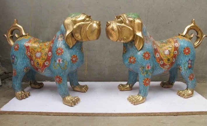 001429 Китайский Regius Чистая Бронзовая позолота cloisonne Shar Pei собака гончая статуя животного