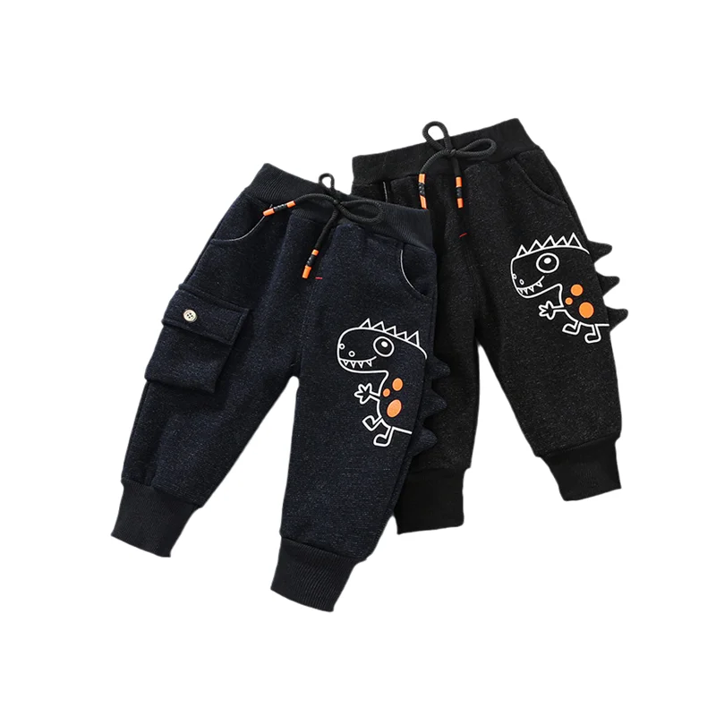 

Winter Warm Kids Pants Dinosaur Plus Velvet Casual Drawstring Trouses For Boys Children Jogger Cotton Sweatpants C0009