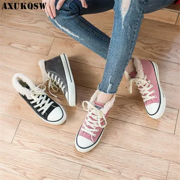 

Winter Shoes Pink Canvas Women's Shoes 40 Plush High-top Student Sneakers Fashion Warm Lace Up Cotton Shoes 2020 Running Shoes