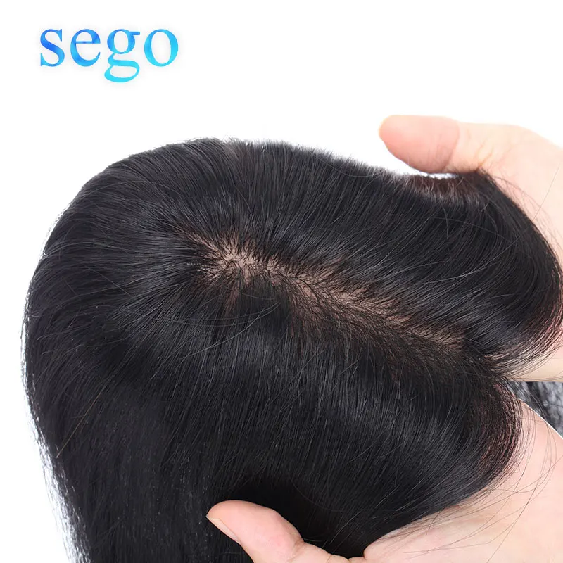 SEGO-Base de seda para cabello 6x13cm, tupé de cabello humano 100% para mujer, pieza de cabello no Remy, Clip en extensiones de cabello de 12-16 pulgadas