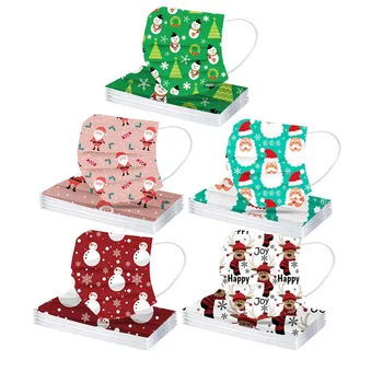 

50pcs Disposable Unisex Printed Christmas Soft Masks For Adults 3-layer Masks Mask For Face Women Mask Christmas Mascarillas