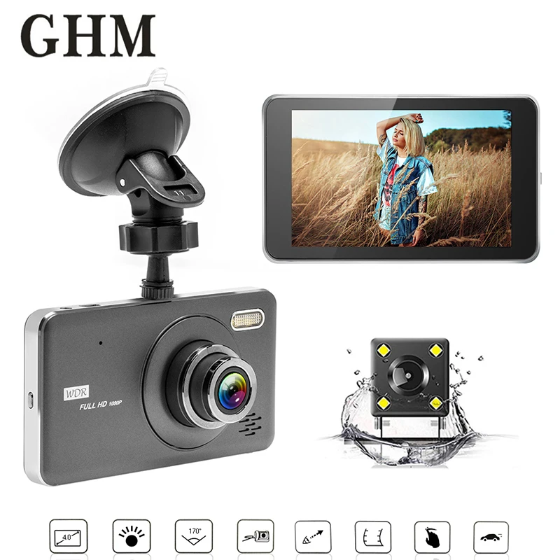 Автомобильный видеорегистратор GHM с 4 &quotHd-экраном 1080p и двумя объективами |
