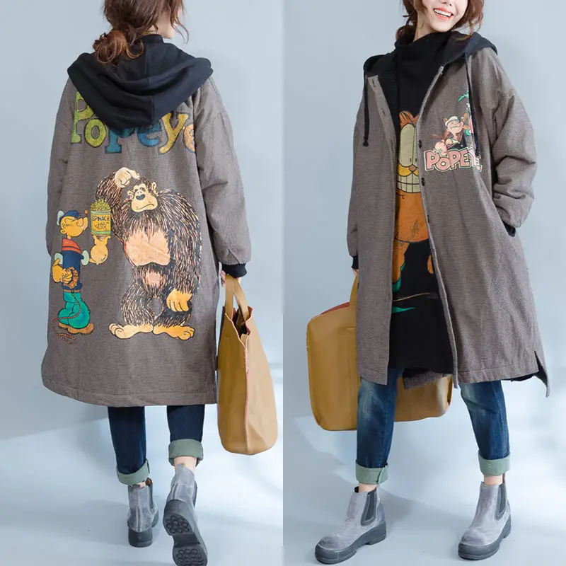 Finest Large Size Autumn Winter Outwear Women Loose Fleece Thick Warm Hooded Cotton Coats Casual Cardigan