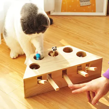 

Wooden Cat Whack-a-mole Toy Cat Toy Hamster Toys Wooden Cat Toys for Play with Cat for Cat Cute Funny Toys JS23