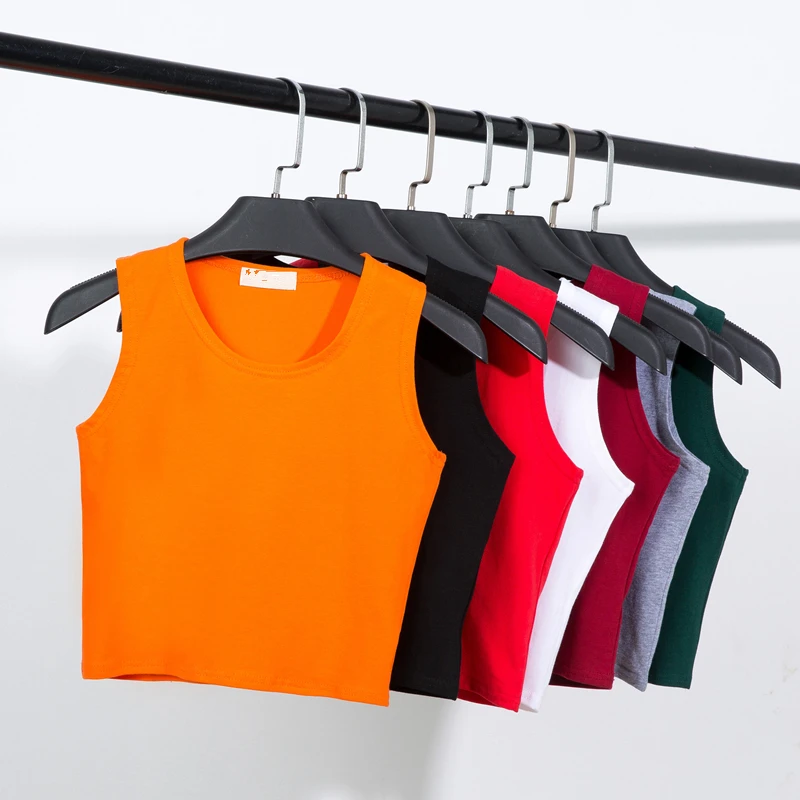 Женский хлопковый топ без рукавов повседневный укороченный разных цветов 14