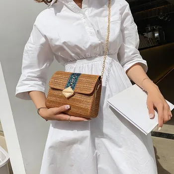 

Chain Small Flap Bags For Women 2020 Fashion Straw Weaving Crossbody Bags Ladies Summer Messenger Girl Shoulder Handbags
