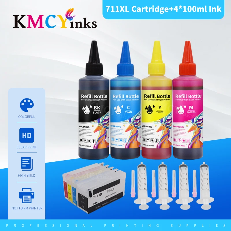

KMCYinks Compatible Cartridge Replacement For HP 711XL Refillable Inkjet Cartridge with Chip Deskjet T520 T120 Printer For HP711