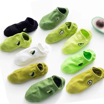 

Women Solid Avocado Embroidery Socks Casual Cotton Short Socks For Ladies invisible socks Concise College Style Breathable Sox