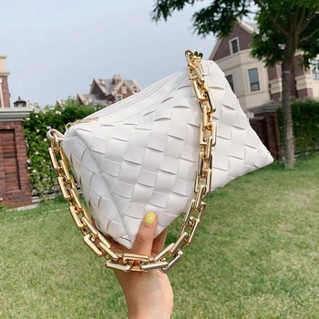 

Solid color Woven Tote bag 2020 Fashion New High-quality PU Leather Women's Designer Handbag Chain Shoulder Messenger Bag