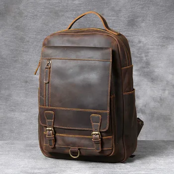 

Vintage Oxhide Top Layer Cow Leather Shoulder Bag Handmade Head Leather Backpack Cowhide Men's Computer Bag