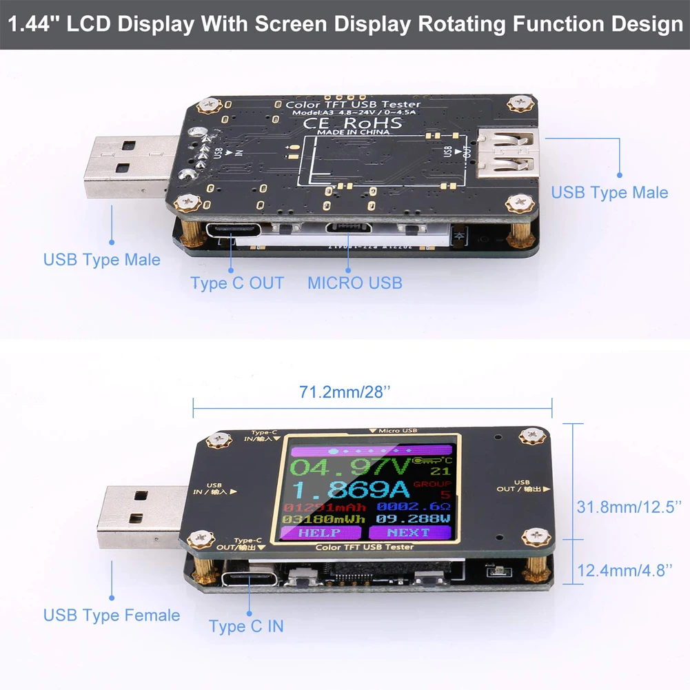 Usb type-C Тестер Вольтметр с Bluetooth цветной дисплей беспроводное напряжение и ток цифровой измеритель мощности многофункциональный