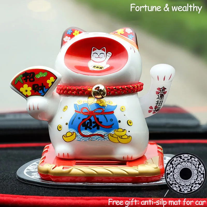 D Керамический счастливый кот на солнечных батареях Maneki Neko развевающаяся рука манящая удача приветственный Кот с автомобильным ковриком Настольный Декор очаровательный подарок - Цвет: D