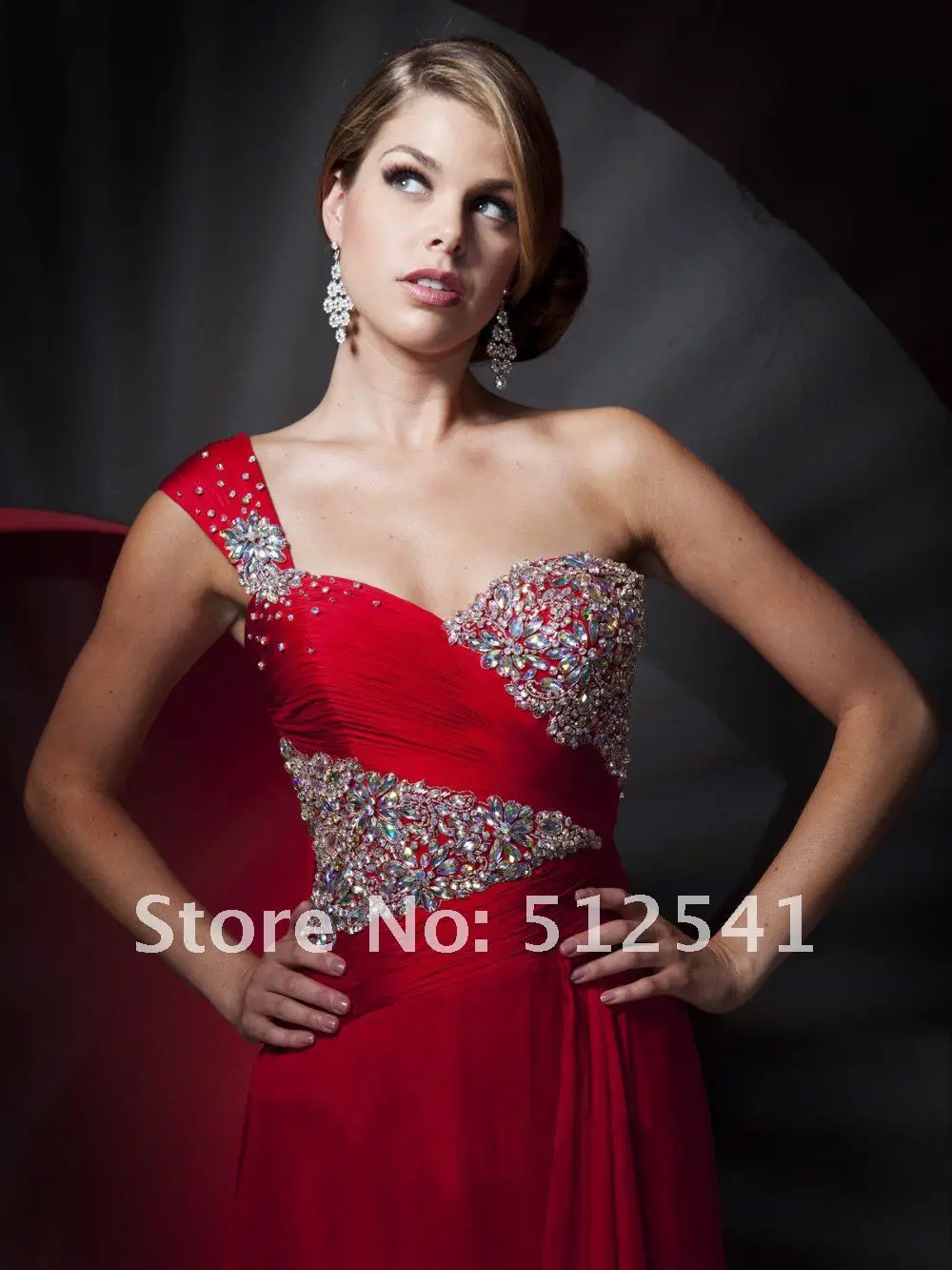 Robe de soiree свадебное платье ярко-Красное на одно плечо с рюшами длинное шифоновое платье для выпускного вечера вечерние платья
