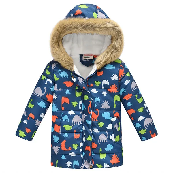 Fashion Autumn Winter Jacket For Boys Kids Children Fur Hooded Cotton Padding Jacket Warm Outerwear Coat For 2 4 6 10 Years Boys - Цвет: Blue