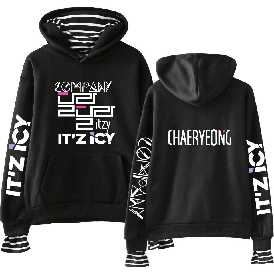 ITZY поддельные два предмета толстовка с капюшоном модные повседневные женские толстовки с капюшоном; сезон осень-зима эксклюзивная одежда в стиле хип-хоп 2XL