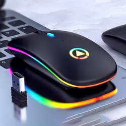 2.4ghz óptico 1600dpi silencioso backlit recarregável sem fio mouse usb ultra magro gamer gaming mice para computador portátil