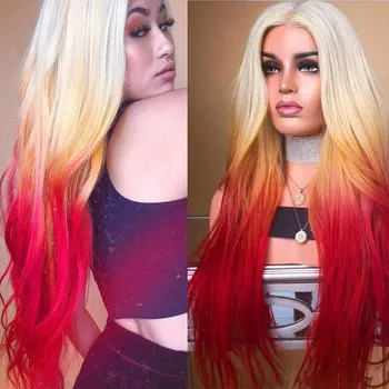 

Natural Long Straight Lace Front Wig Three Tones Ombre Synthetic Wigs Heat Resistant Glueless Synthetic Lace Front Wig for Women