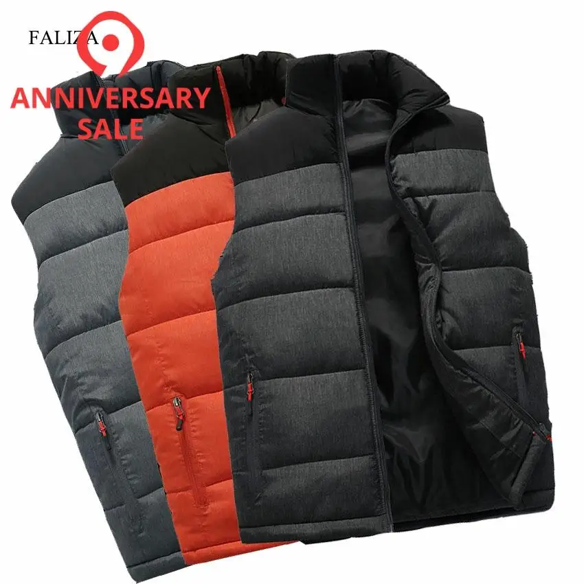 awesome  FALIZA New Mens Jackets Sleeveless Vest Winter Men's Warm Down Vest Homme Casual Thicken Waistcoat 