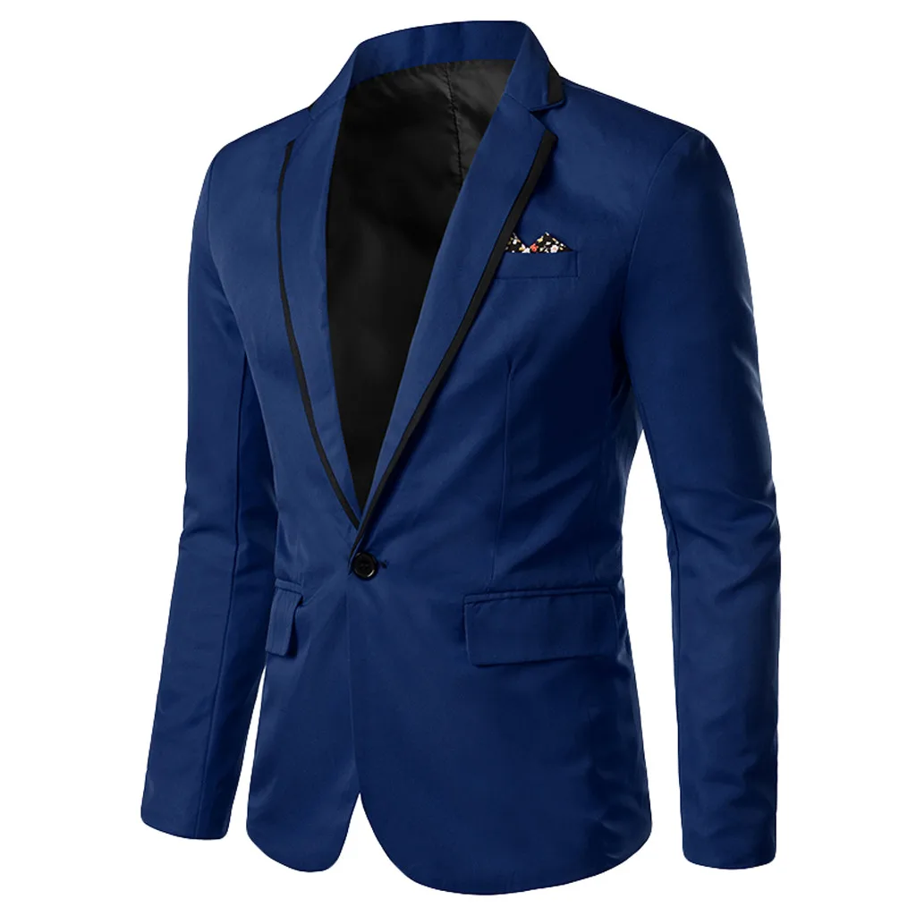 Мужской Стильный повседневный однотонный Блейзер, деловая верхняя одежда для свадебной вечеринки, элегантное пальто, костюм, топы для деловой свадьбы, выпускного вечера, 3 сентября - Цвет: Blue