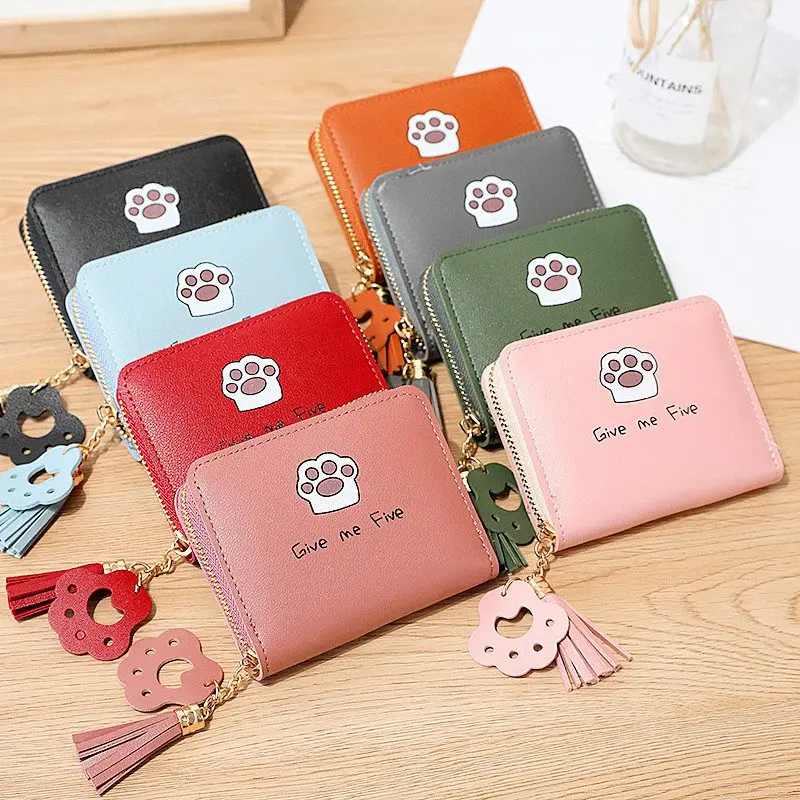 

2019 Cute Cat Claw Simple Small Wallet Cute Little Bear Zipper Female Student Short Coin Purse Mini Bag