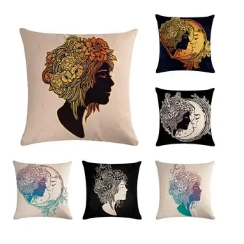 

Cartoon goddess shine cushion cover smile moon pillow cover linen car sofa chair office fashion decoration 45x45cm
