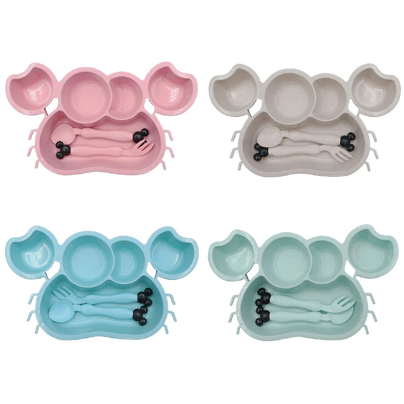 

3pcs Baby Feeding Food Tableware Cartoon Crab Kids Dishes Children Eating Dinnerware Set Anti-hot Plate Training Bowl+spoon+fork