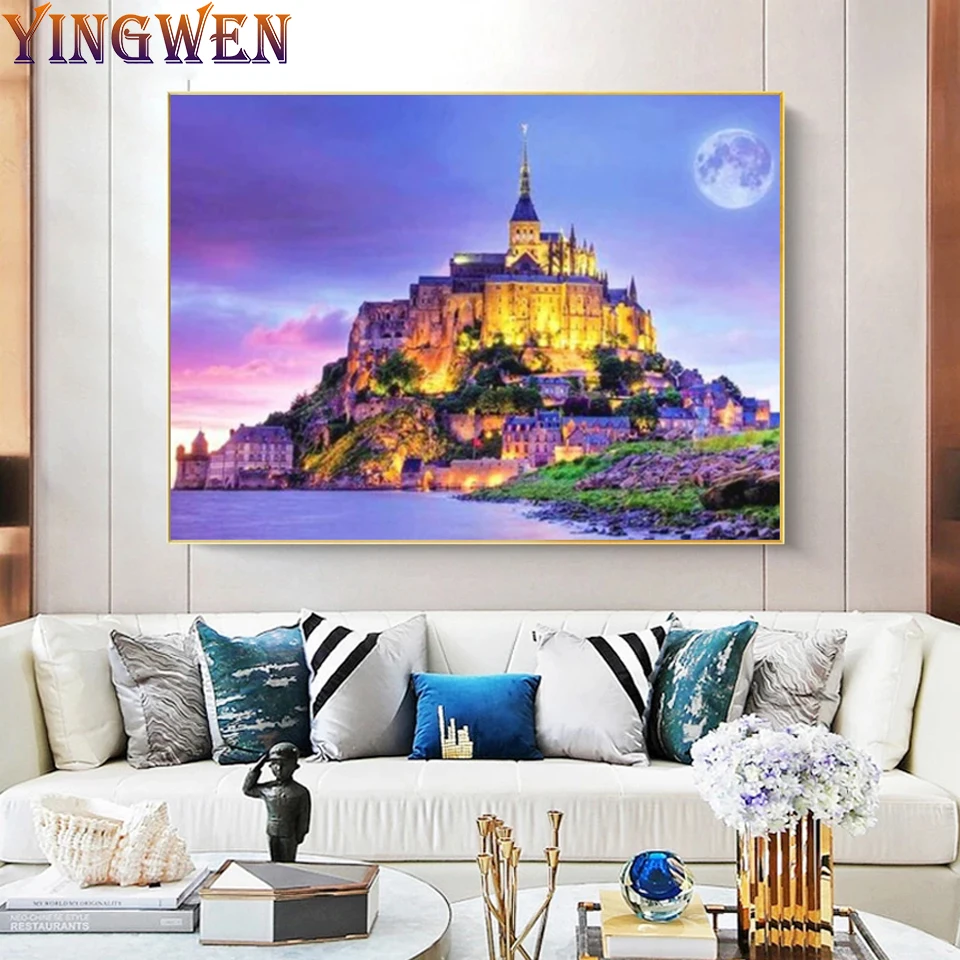 

Алмазная 5D картина Монт Сен-Мишель с замком, вышивка крестиком, мозаика, пейзаж, домашний декор, наклейка