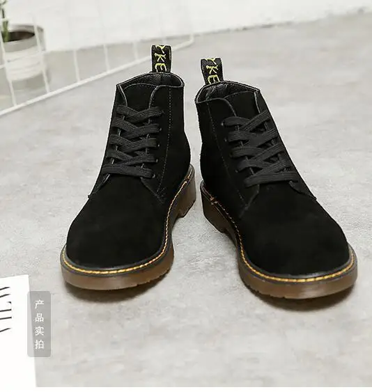 

Genuine leather low falts heel boots new style black Suede Work boots Autumn Winter lace-up Comfortable casual shoes