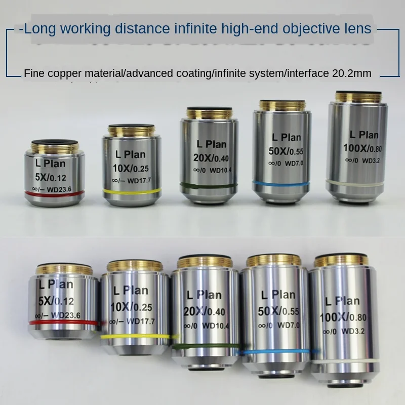 

5X 10X 20X 50X 100X Infinity Microscope Objective Lens Achromatic Long Working Distance Metallographic Microscope parts 20.2MM