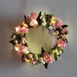 Искусственная Камелия Гортензия симуляция венка Роза гирлянда из цветов декор домашняя дверная Перемычка венок с лампочкой