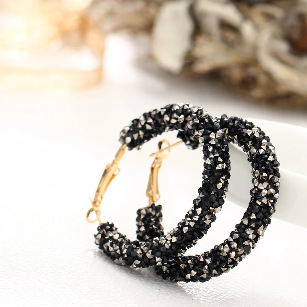 Двойные блестящие серьги-кольца для женщин в стиле панк-рок, большие серьги с кристаллами, модные ювелирные изделия, Ретро Преувеличение, KAE157