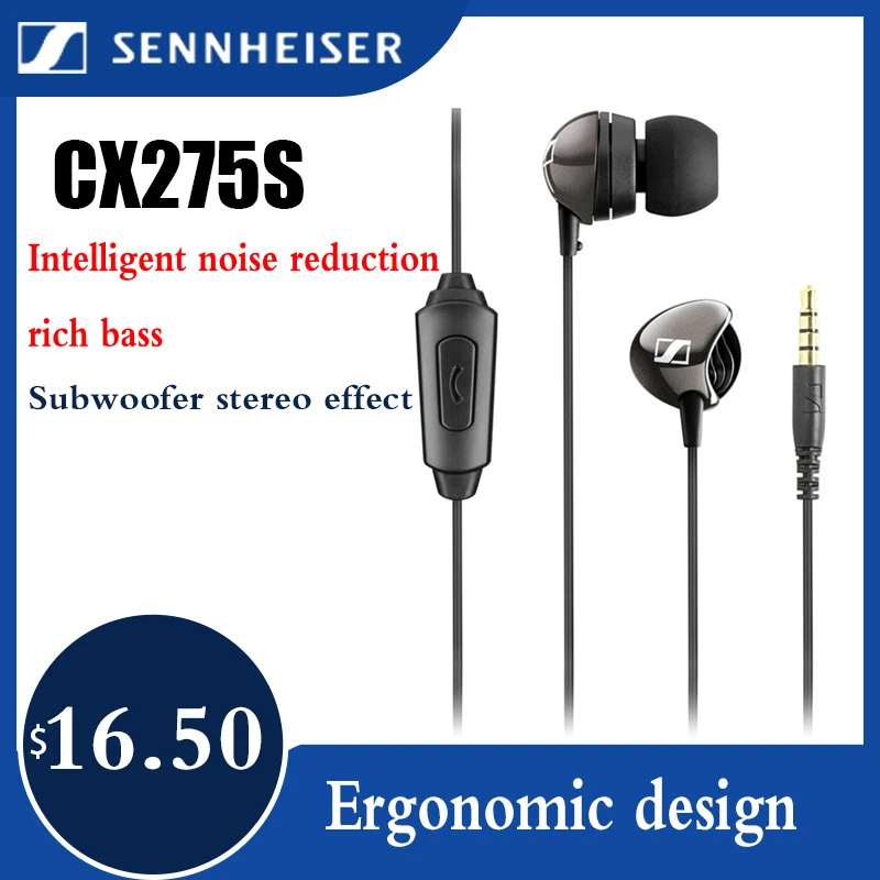 

Sennheiser CX275S with Mic Stereo Earphones Bass Headset Sport Game Headphone Sport Earbuds 1-button Control for iPhone Androd
