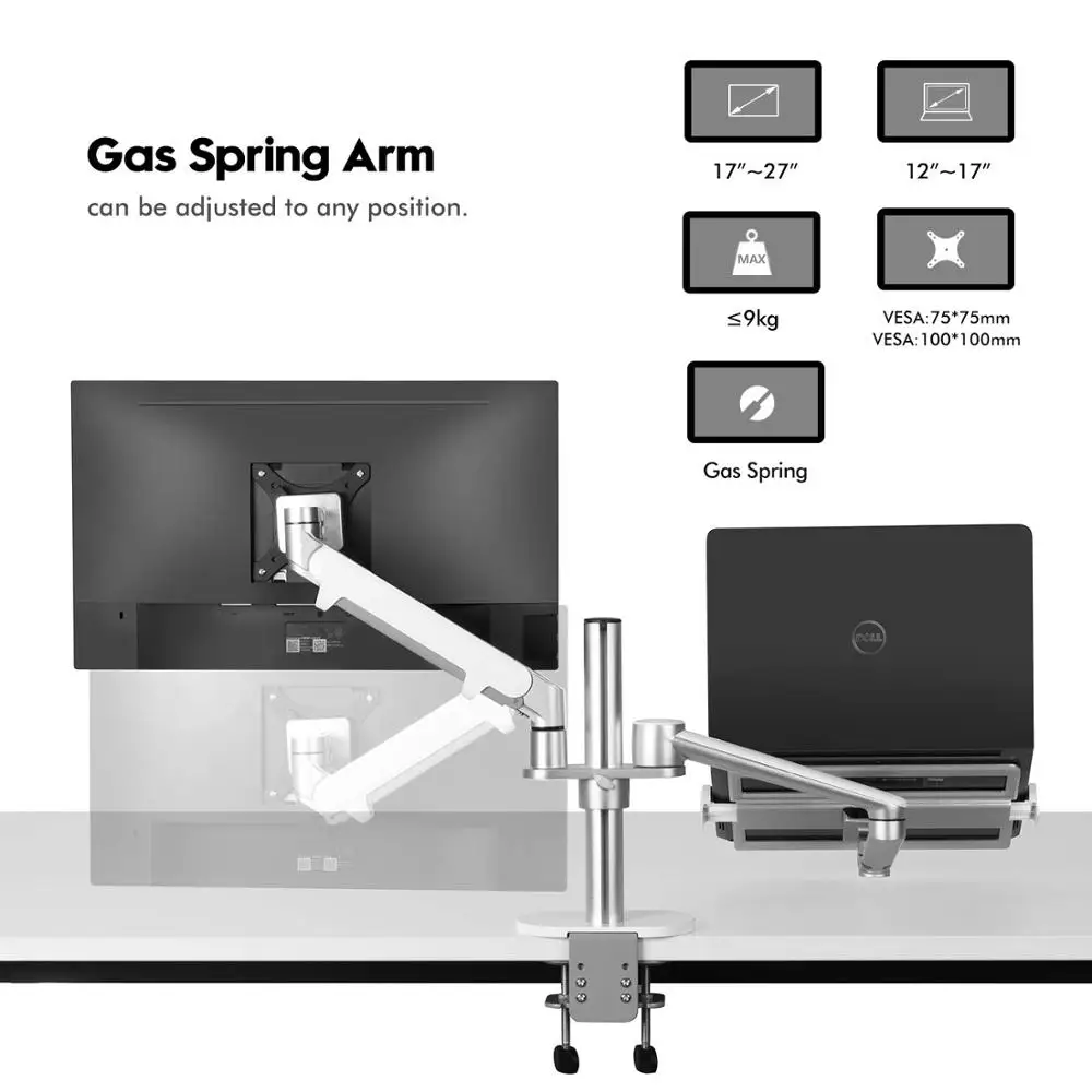 Газовый пружинный настольный монитор и подставка под лэптоп, одиночный держатель с пневматической пружиной подставкой/держателем до 2" компьютера, с регулируемой высотой, подставка для ноутбука