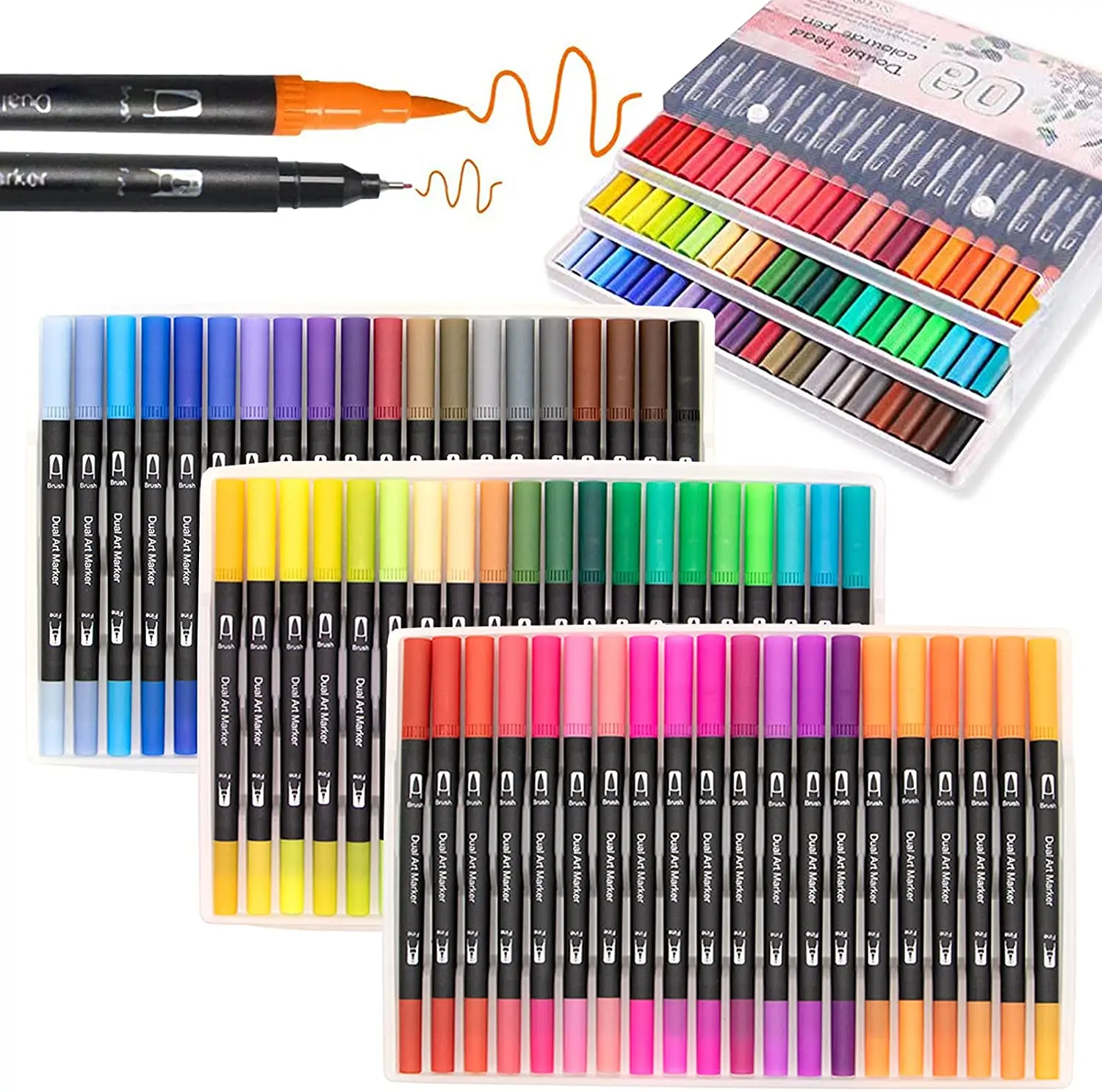 

60 Color Dual Tips Brush Pens Art Markers,Artist Fine and Brush Tip Colored Pens, for Calligraphy Drawing Sketching Kids Adult