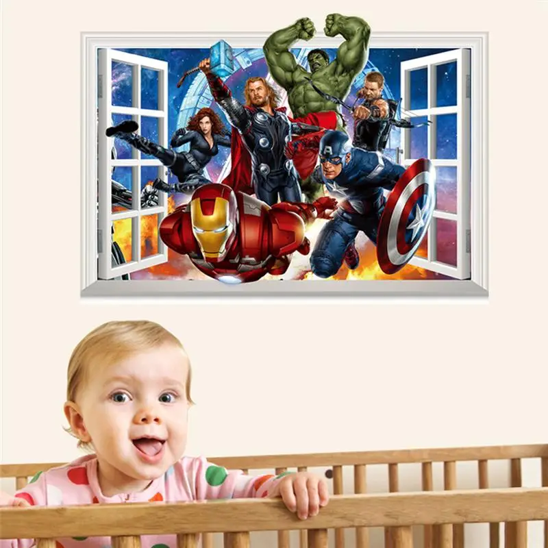 3D  avengers  wall stickers  living room bedroom wall decoration Super hero movie poster wall stickers for kids rooms