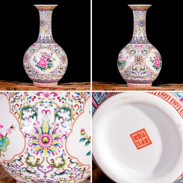 Jingdezhen Ceramic famille rose vase eggshell vase enamel flower pattern vases dry flower arrangement 5