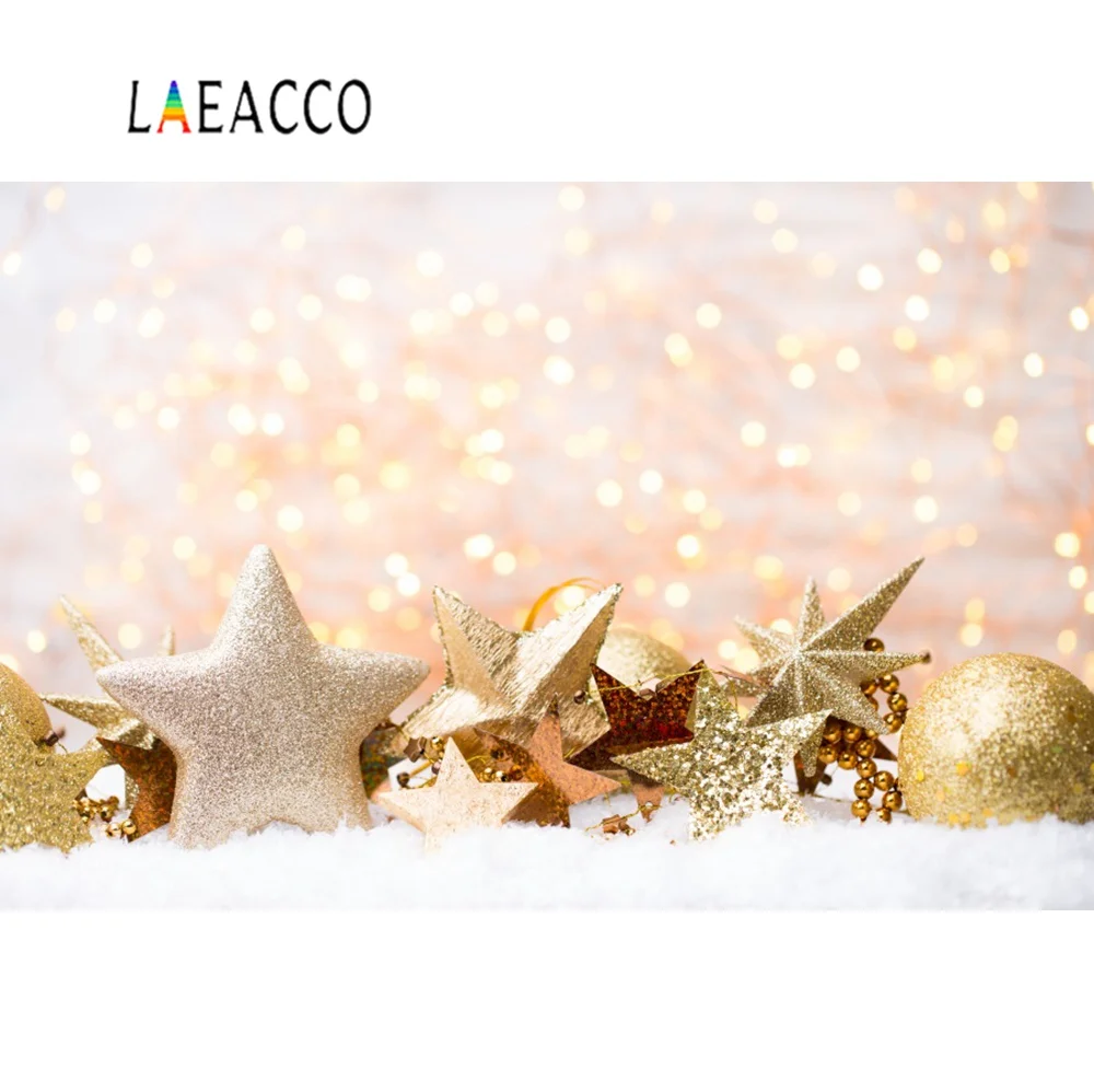 Laeacco Фото фоны золотые рождественские горошек звезда боке светильник
