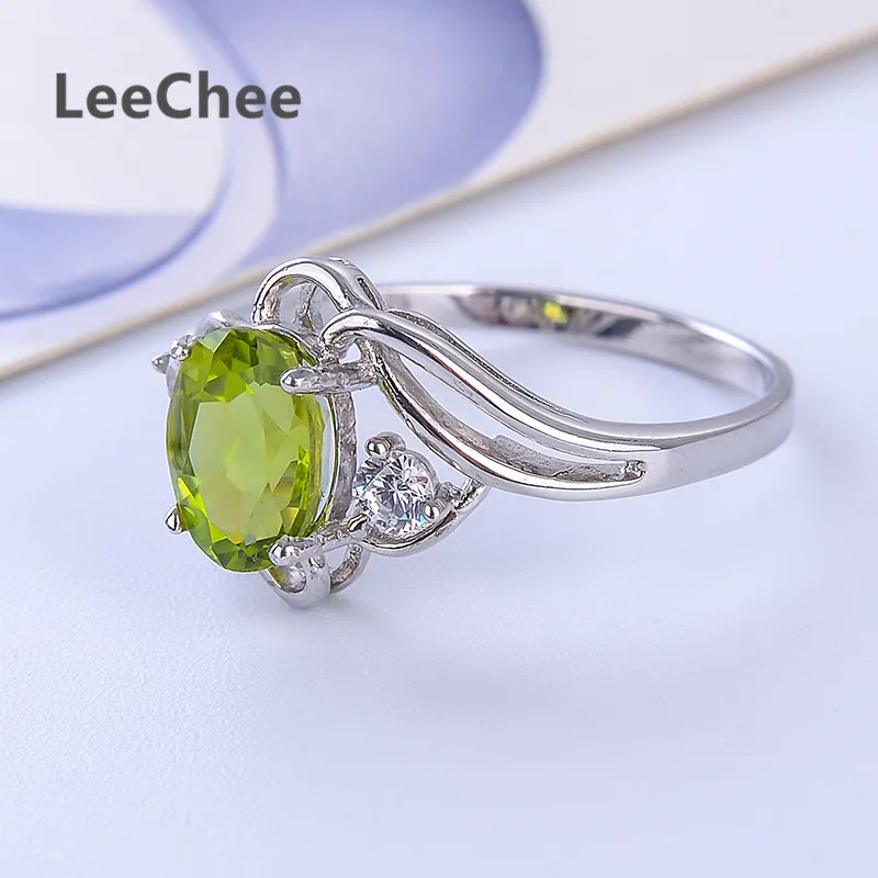 LeeChee 100% Natural Peridot ring for Women 6*8mm Oval green gemstone Real 925 Solid Sterling Silver jewelry for Birthday gift 4