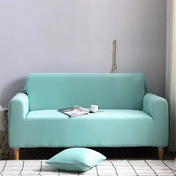 

European American Style sofa cover elastic for living room Solid Sky Blue Color corner couch cover Elegant with Sheet Pillow