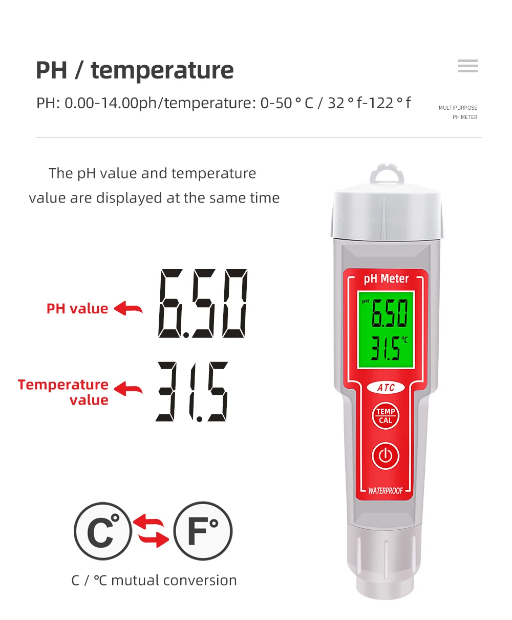 Digital 2 in1 PH Temperature Water Quality Tester Backlight Hydroponics PH Meter