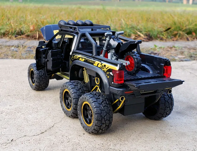 New 1:28 Ford Raptor F150 Alloy Diecast Car Model Toys Sound Light Toy Pickup Truck Pull Back Vehicle For Children