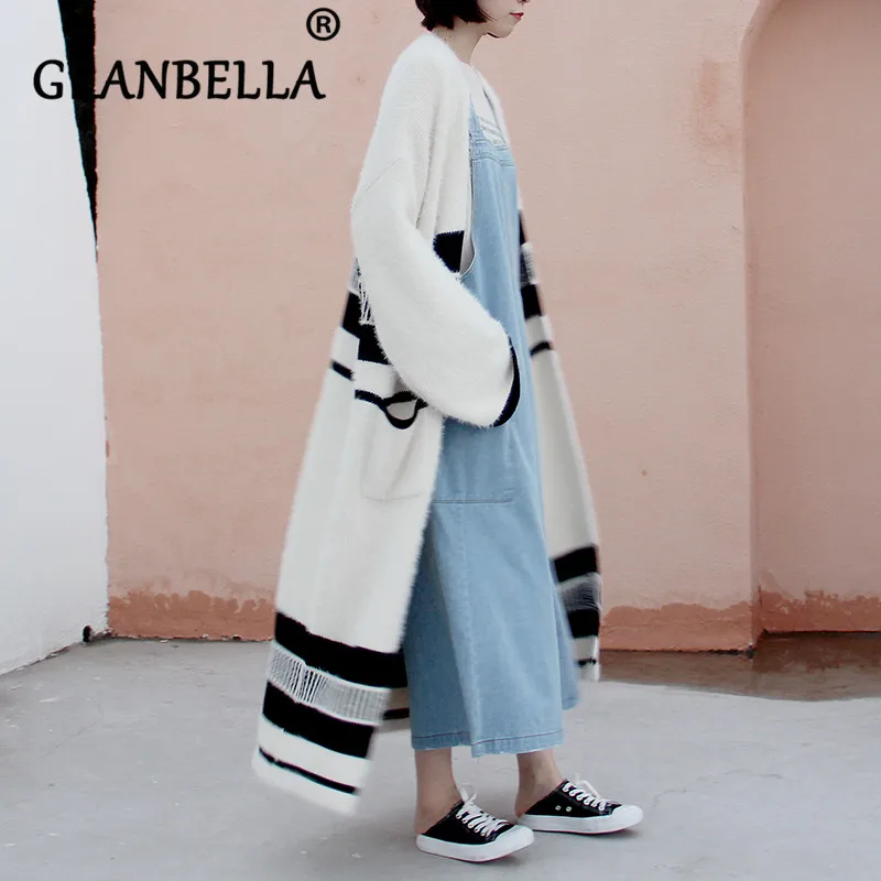 

Faux Mink Velvet Cardigan Sweater Women 2019 Pockets Warm Autumn And Winter Long Sweater Knitted Female Coats