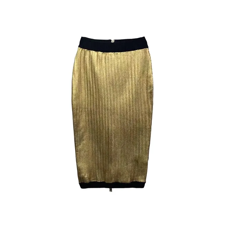 

Midi Pencil Skirts For Women2020 Fall Casual Style High Waist Gold Sliver Knitting Luxury Designer Clothing