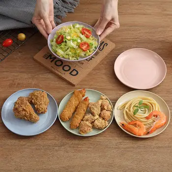 

5Pcs/Set Wheat Straw Dessert Plate Dish Multi-function Plastic Foods Dish Dessert Kitchen Plate Tray