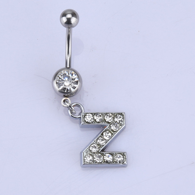 26 letter style Charming Body Piercing Crystal Rhinestone Inlaid Navel Belly Button Ring stainless steel jewelry