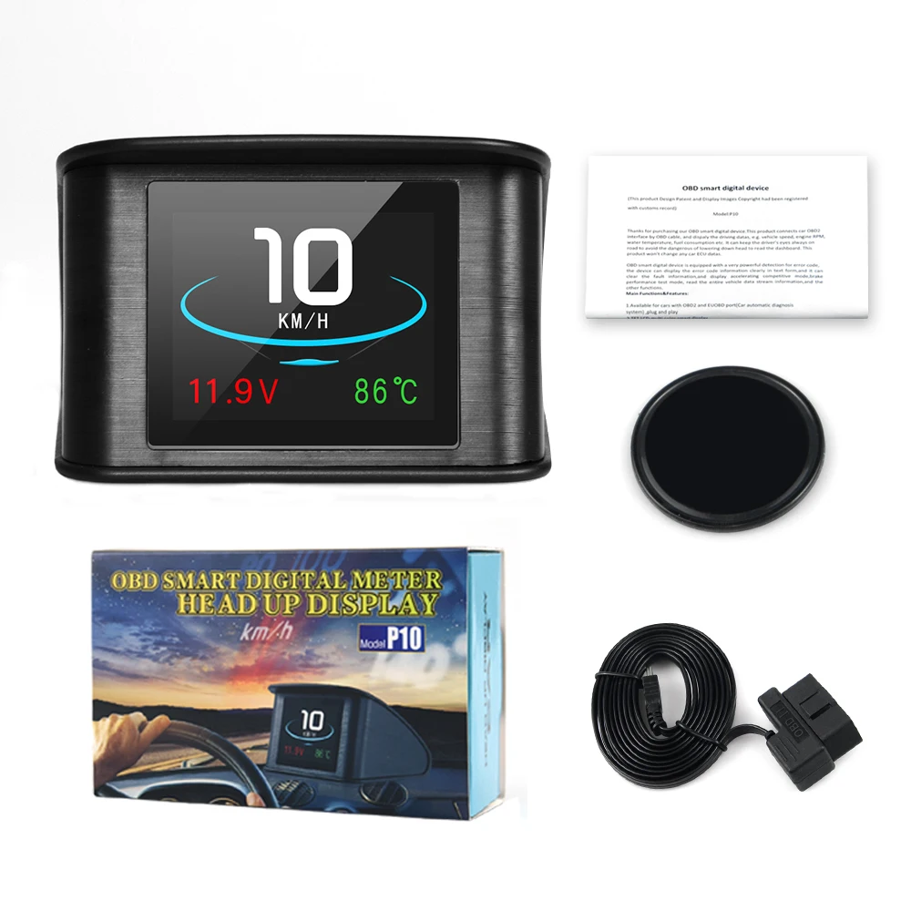 Hud gps OBD P10 компьютерный автомобильный проектор скорости цифровой измеритель скорости Дисплей Расход топлива Датчик температуры диагностический инструмент